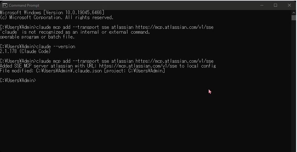 Terminal: claude --version ra 2.1.178, rồi claude mcp add thành công